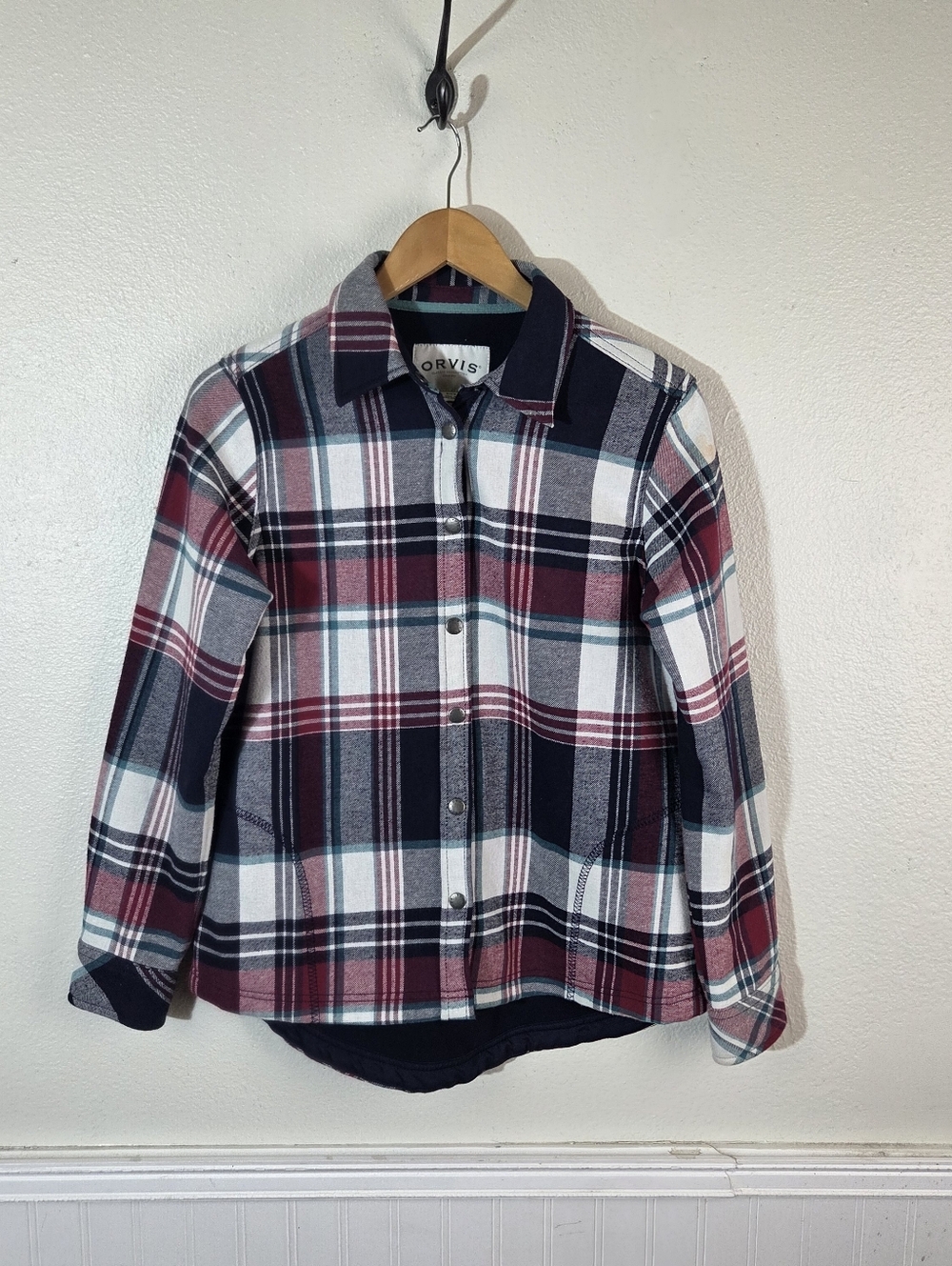 Orvis Fleece Lined Flannel Shacket Women’s Small Plaid Button Front Jacket